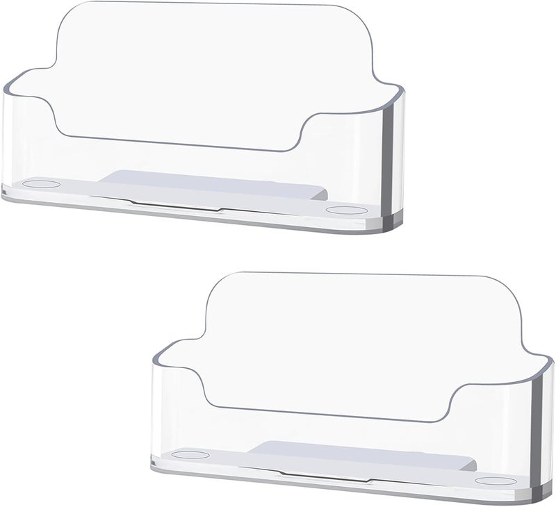 DMFLY 2 Pack Clear Business Card Holder for Desk, Plastic Business Card Display Desktop Acrylic Business Card Stand for Office, Exhibition Booth - Image 1